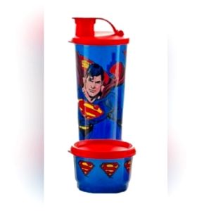 Tupperware  Justice League Superman Snack Cup & 16 oz Tumbler Pour Seal New